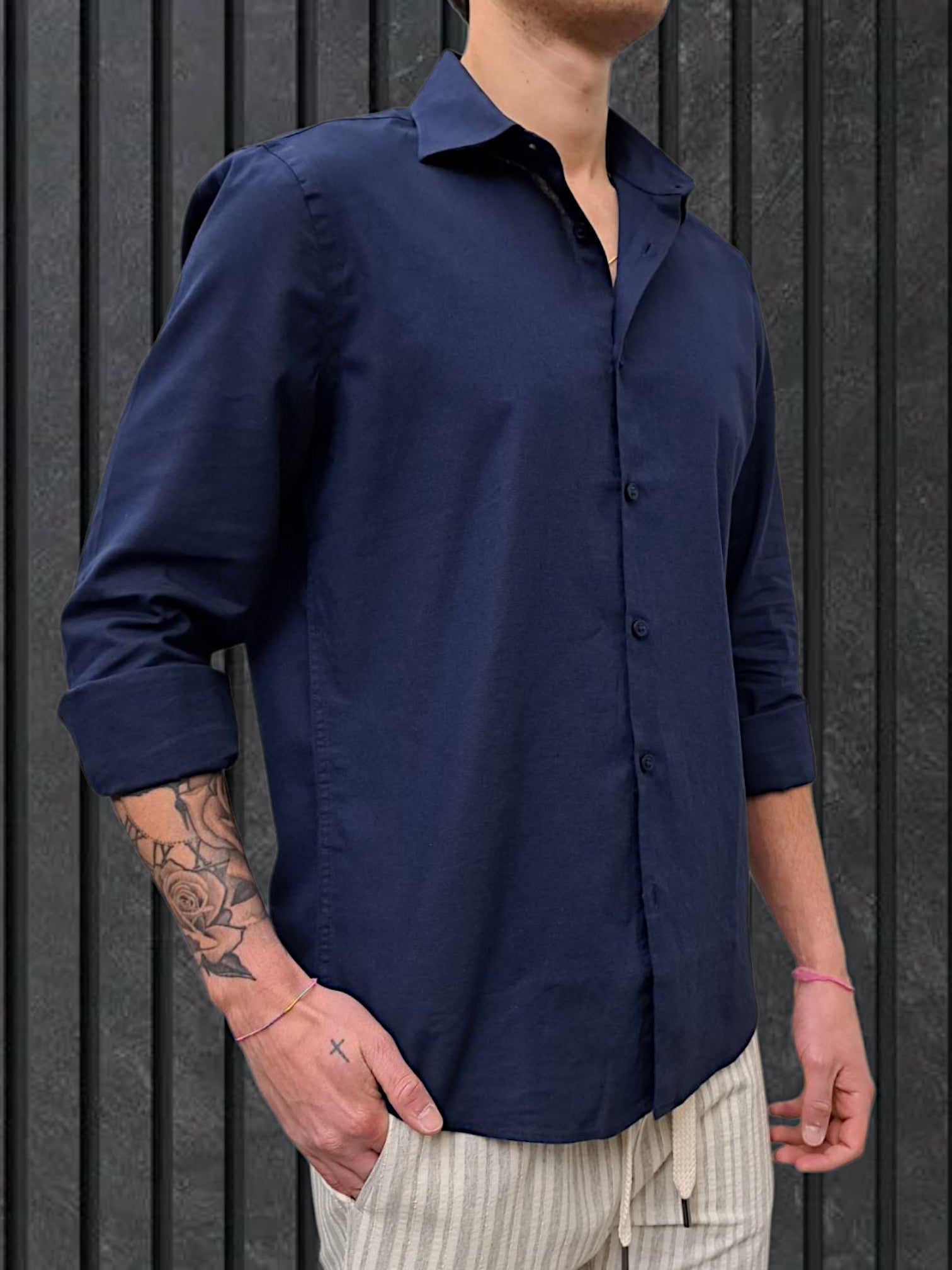CAMICIA IN LINO BLU