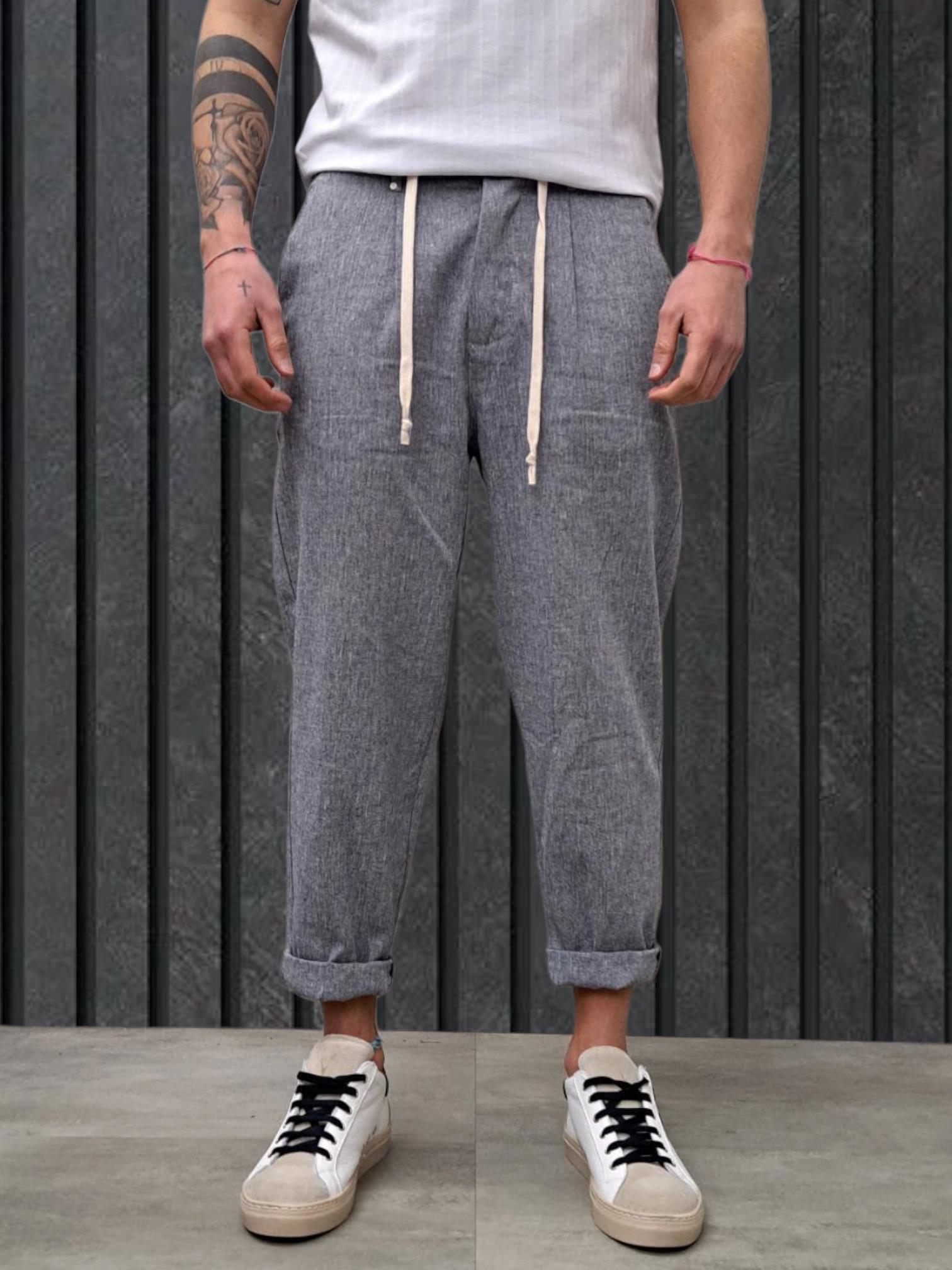 PANTALONE CON COULISSE FIAMMATO BLU