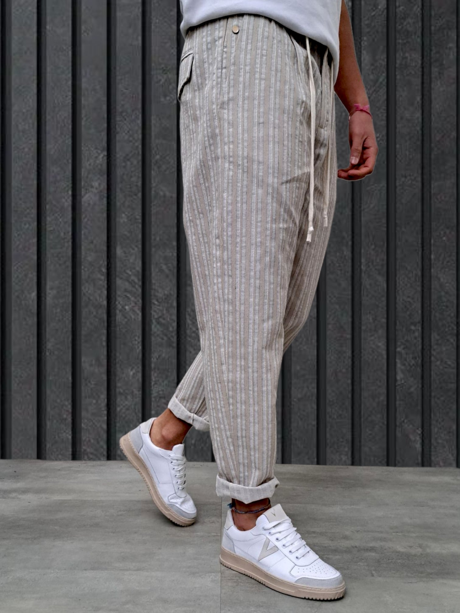 PANTALACCIO RIGHE LINO COTONE CON PENCE