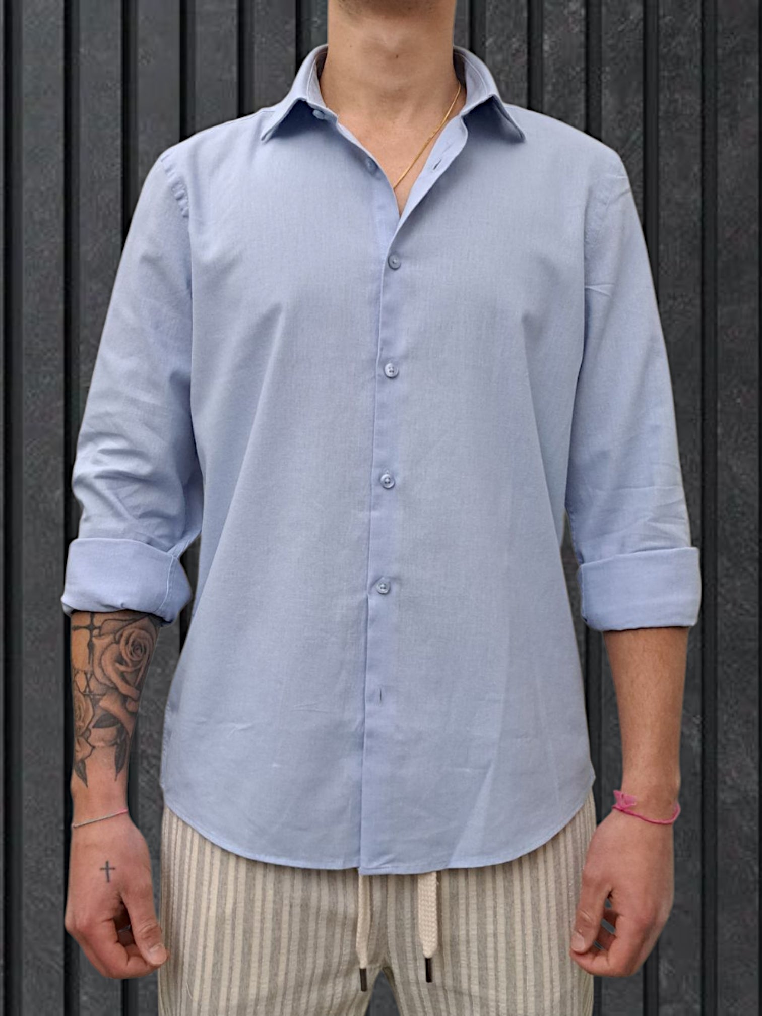 CAMICIA IN LINO CELESTE