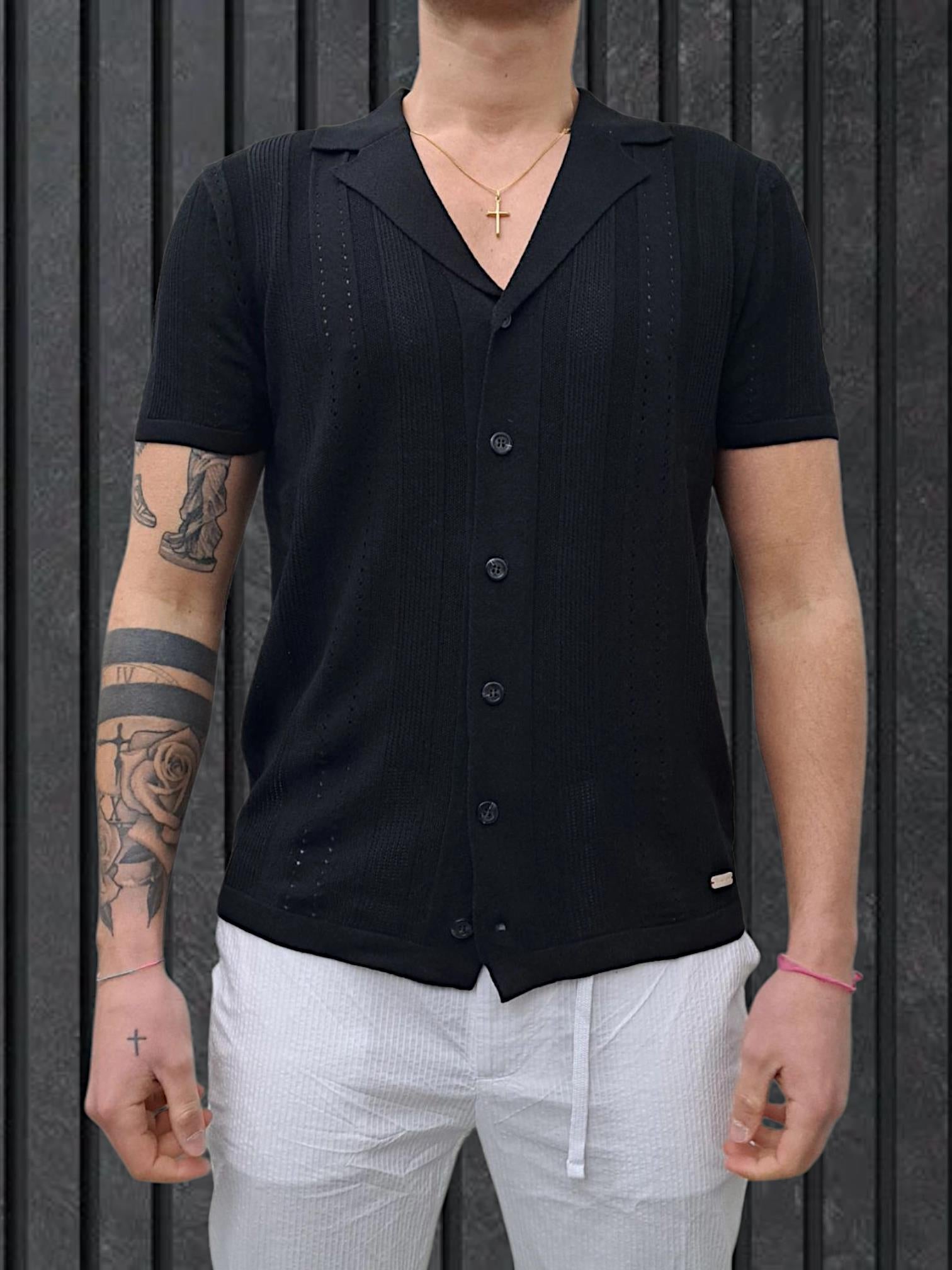 MAGLIA APERTA LAVORATA NERA