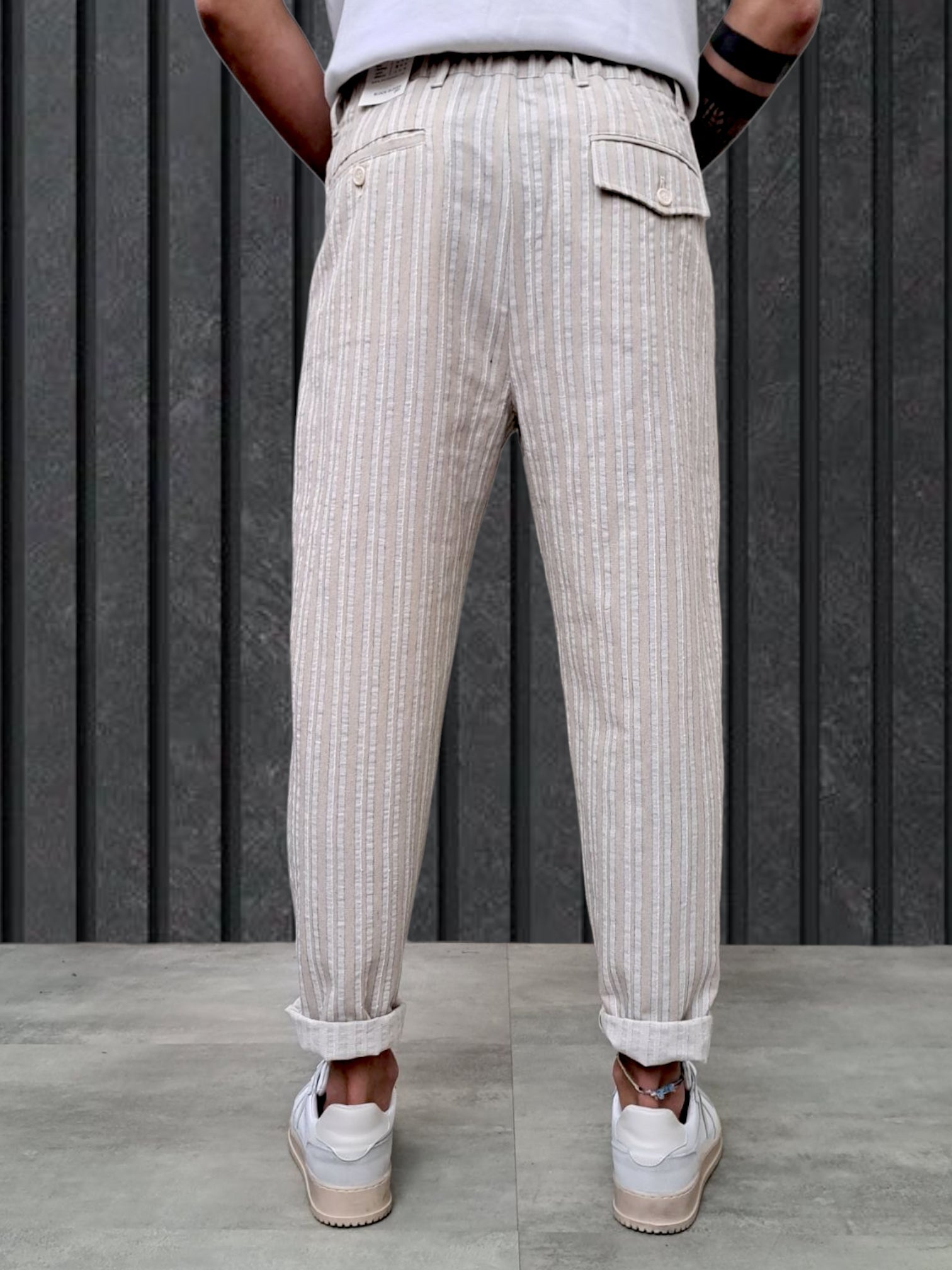 PANTALACCIO RIGHE LINO COTONE CON PENCE