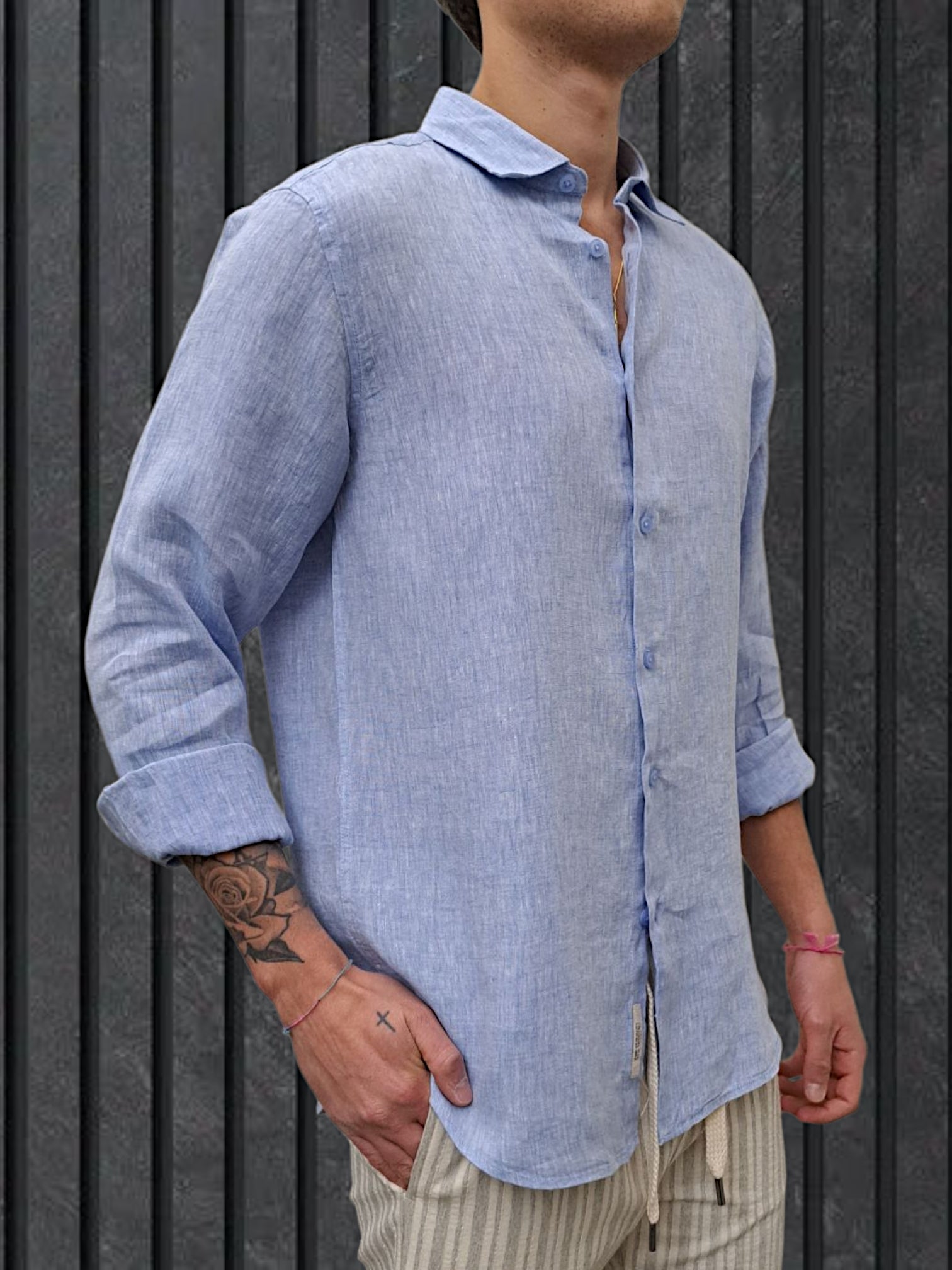 CAMICIA IN LINO FIAMMATA SKY