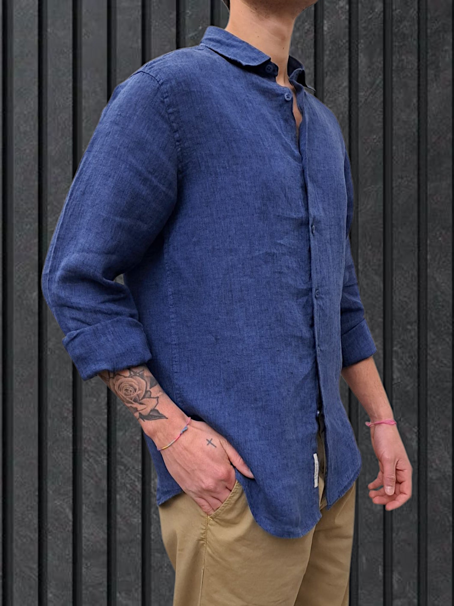 CAMICIA IN LINO FIAMMATA BLU