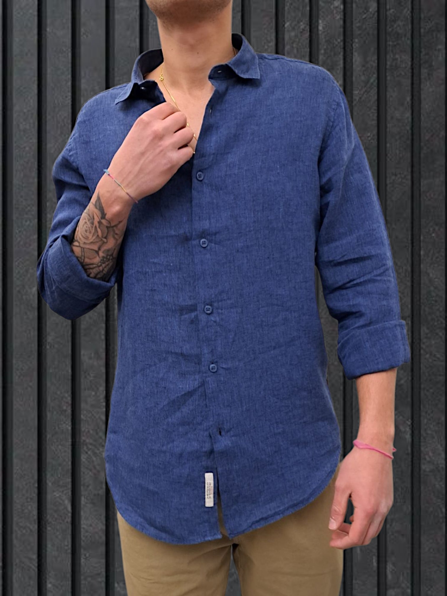 CAMICIA IN LINO FIAMMATA BLU