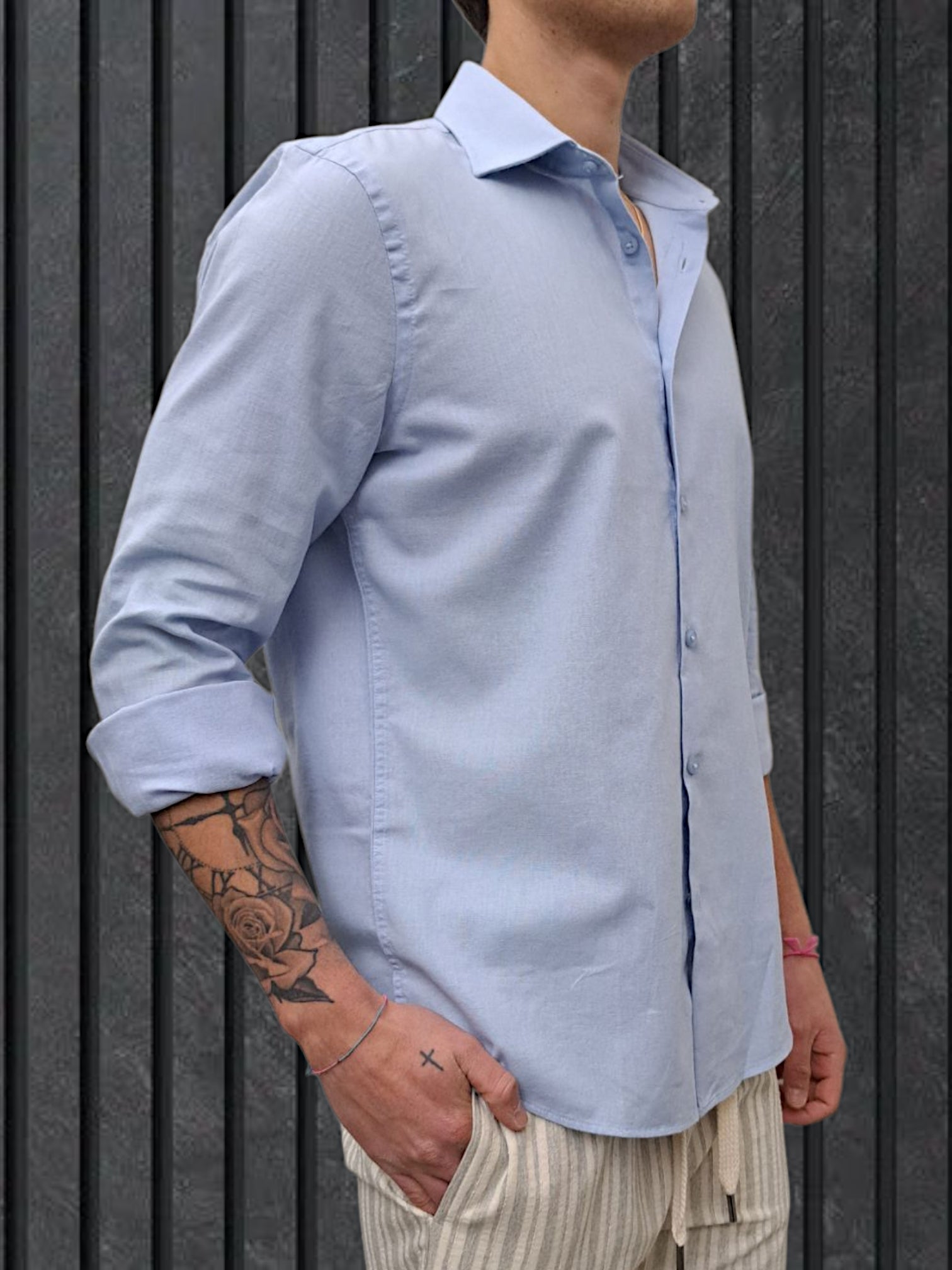 CAMICIA IN LINO CELESTE