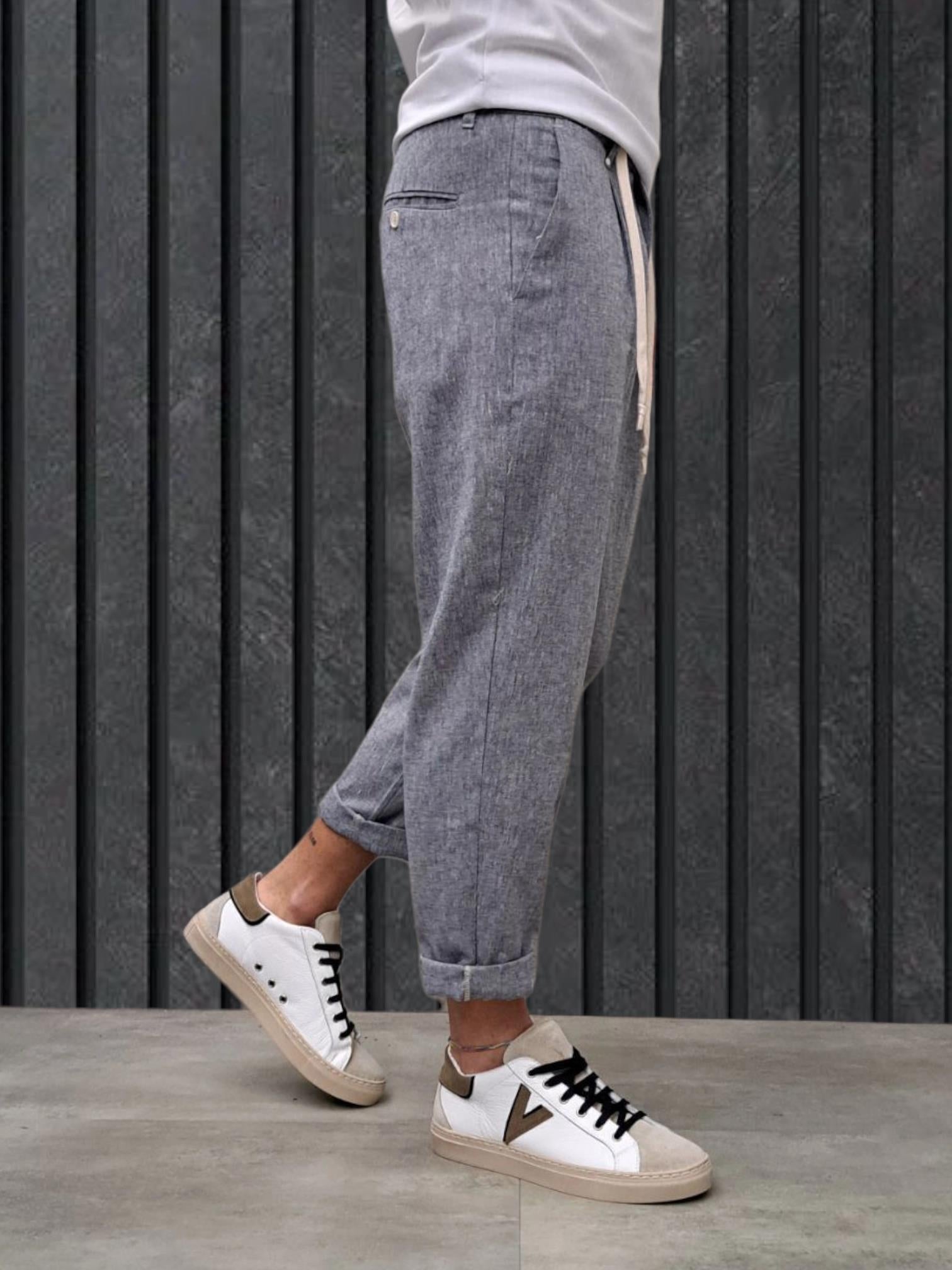 PANTALONE CON COULISSE FIAMMATO BLU