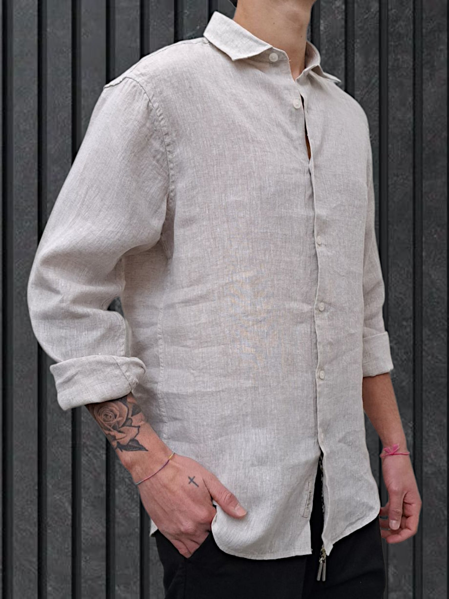 CAMICIA IN LINO FIAMMATA CORDA