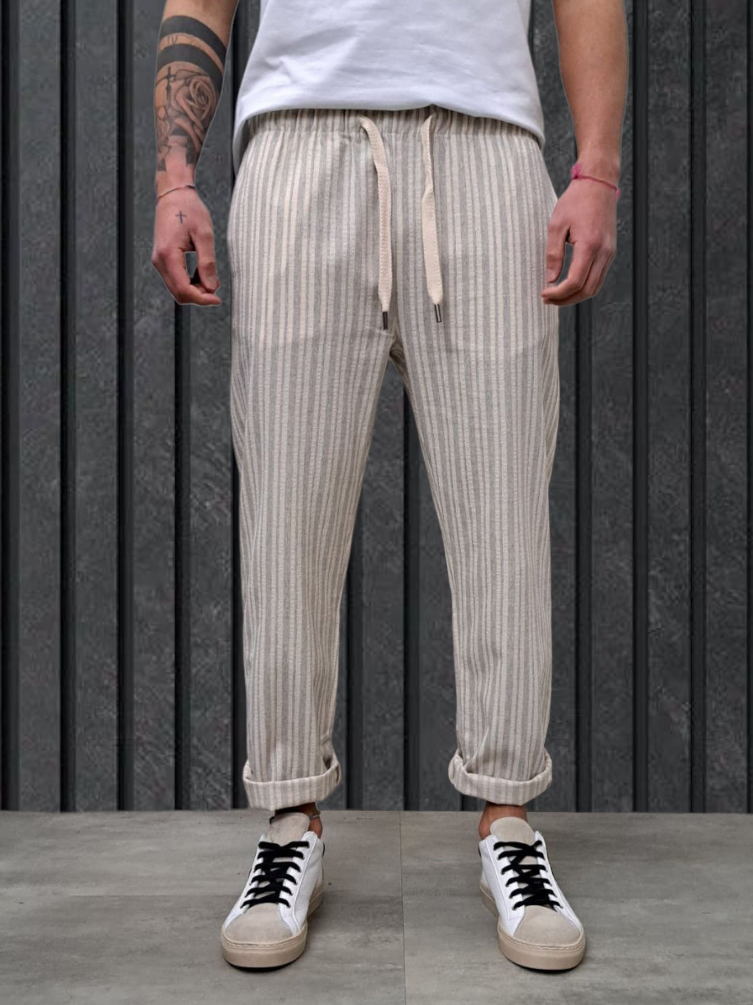 PANTALONE GESSATO IN COTONE