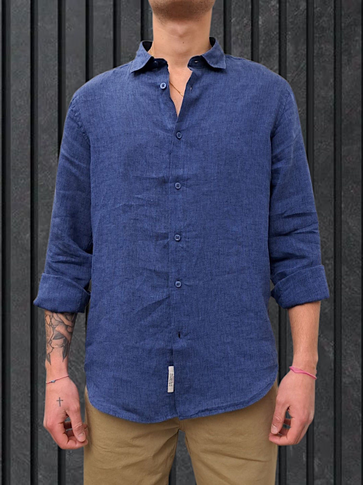 CAMICIA IN LINO FIAMMATA BLU