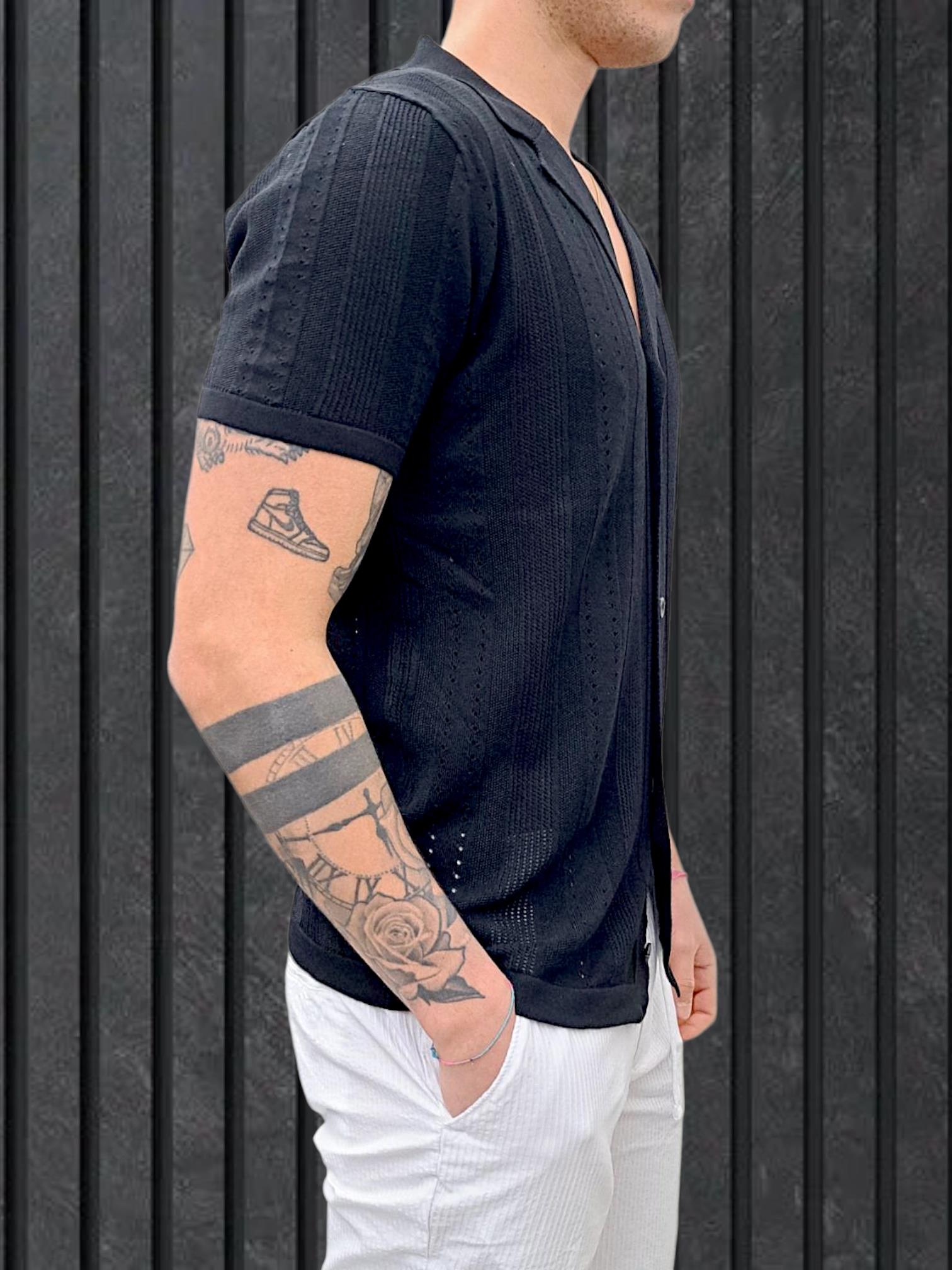 MAGLIA APERTA LAVORATA NERA