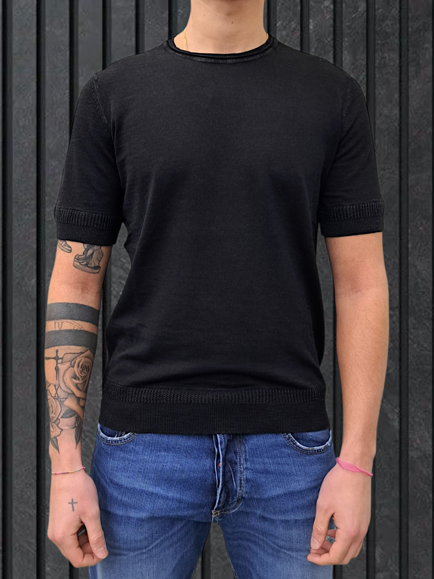 T-SHIRT IN MAGLIA COTONE SLUB NERO