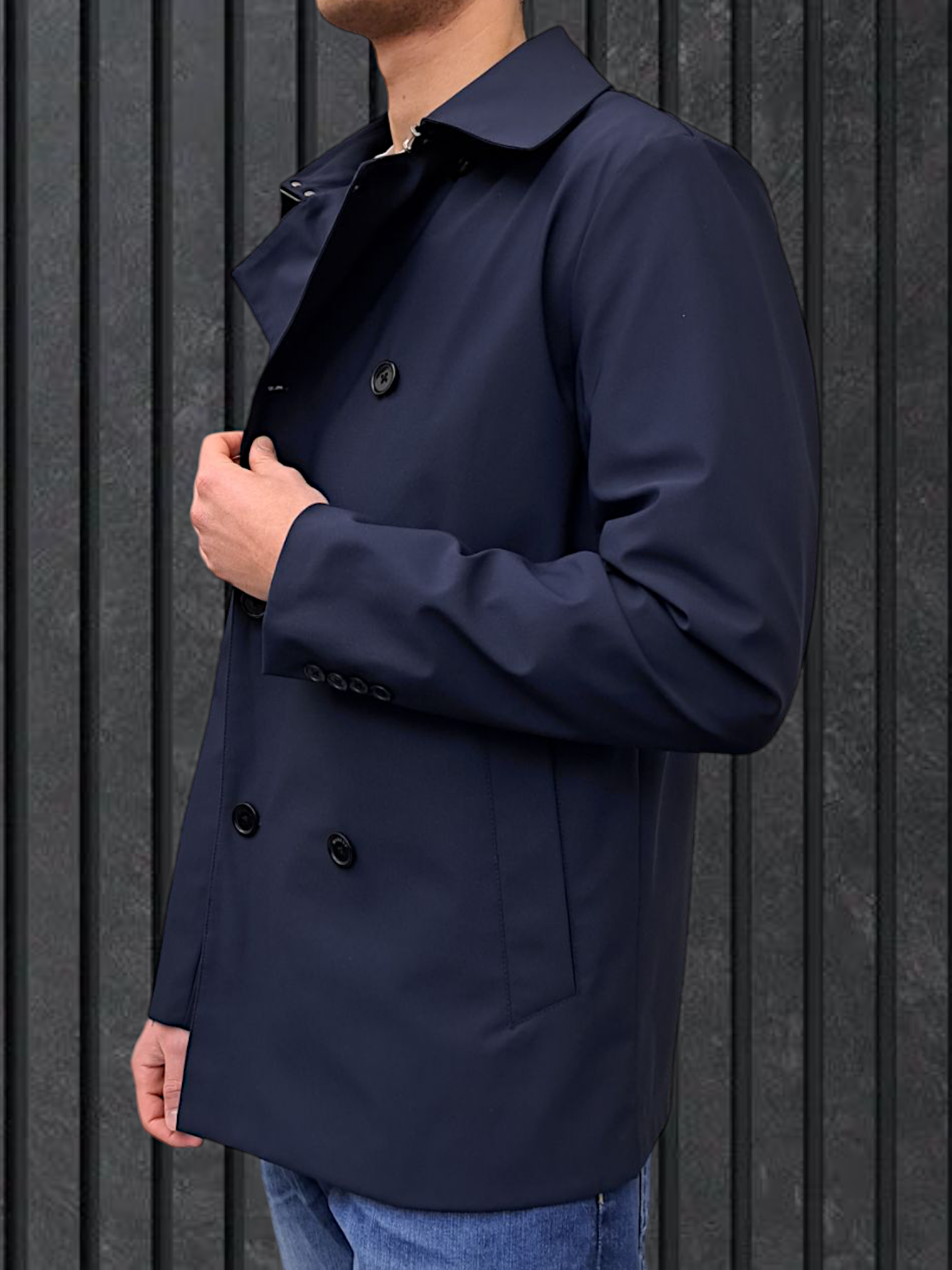 TRENCH DOPPIO PETTO TECNICO SOFTSHELL BLU