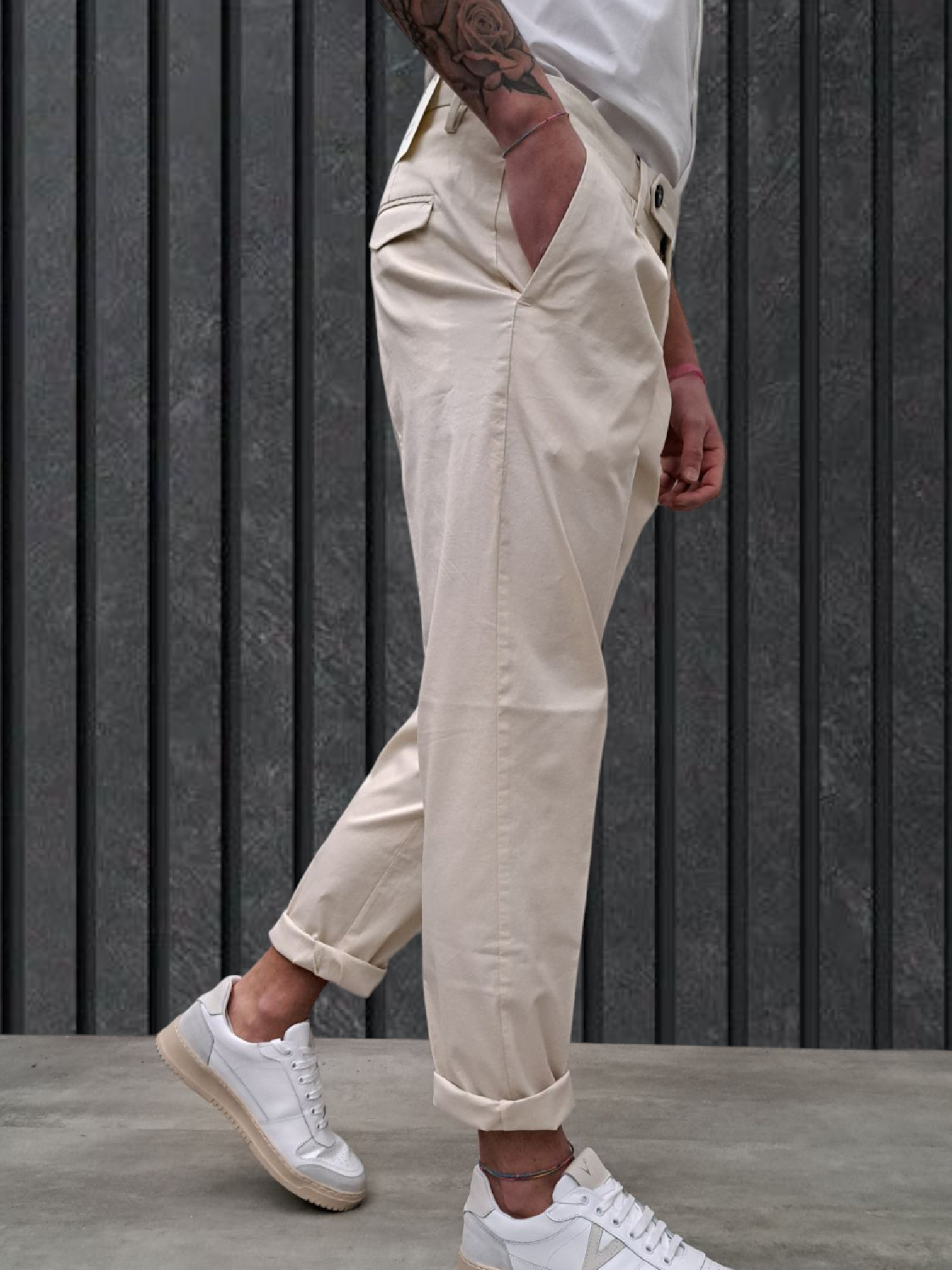 PANTALONE CHINO cannetté BEIGE