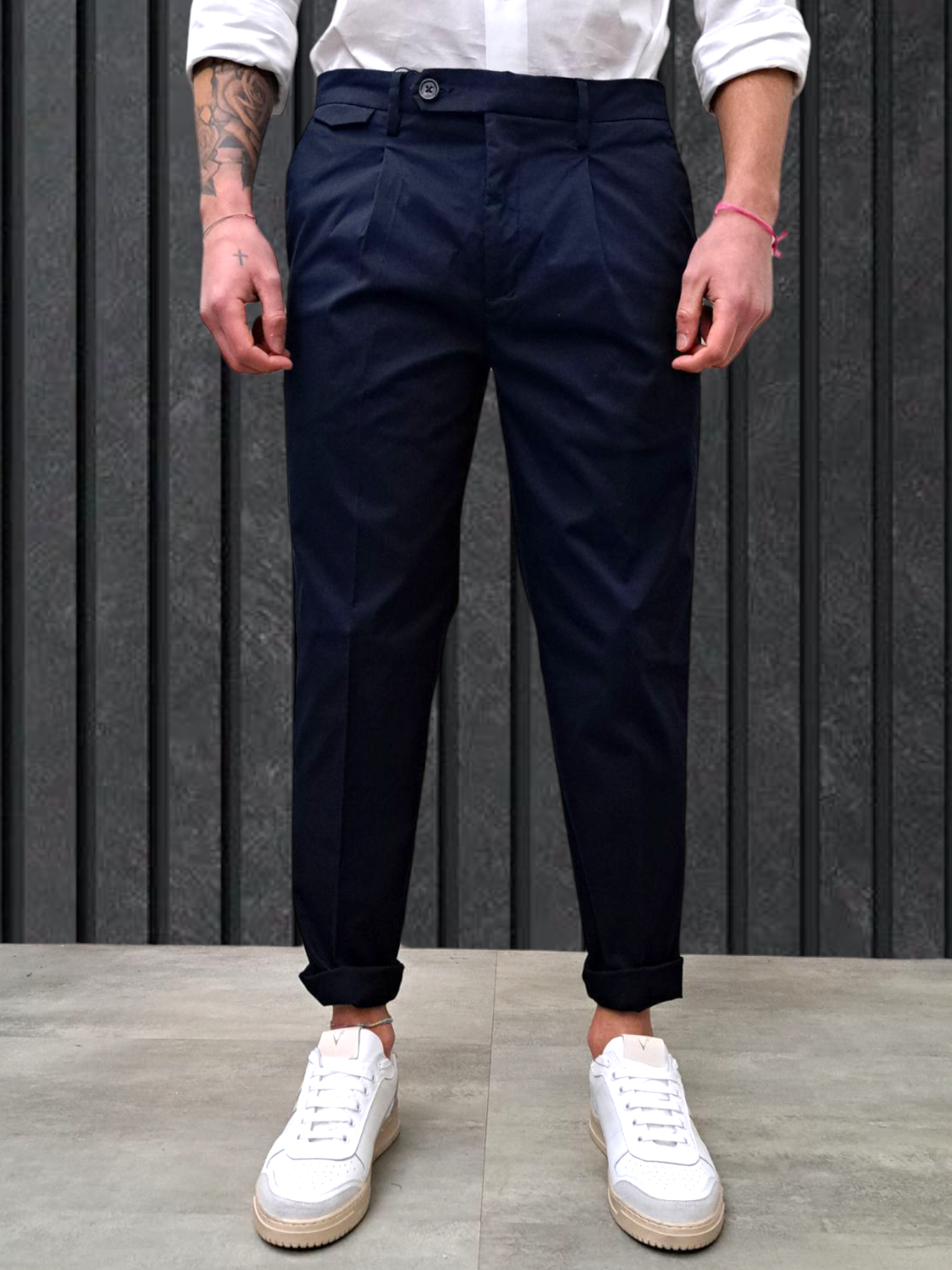 PANTALONE CHINO cannetté BLU