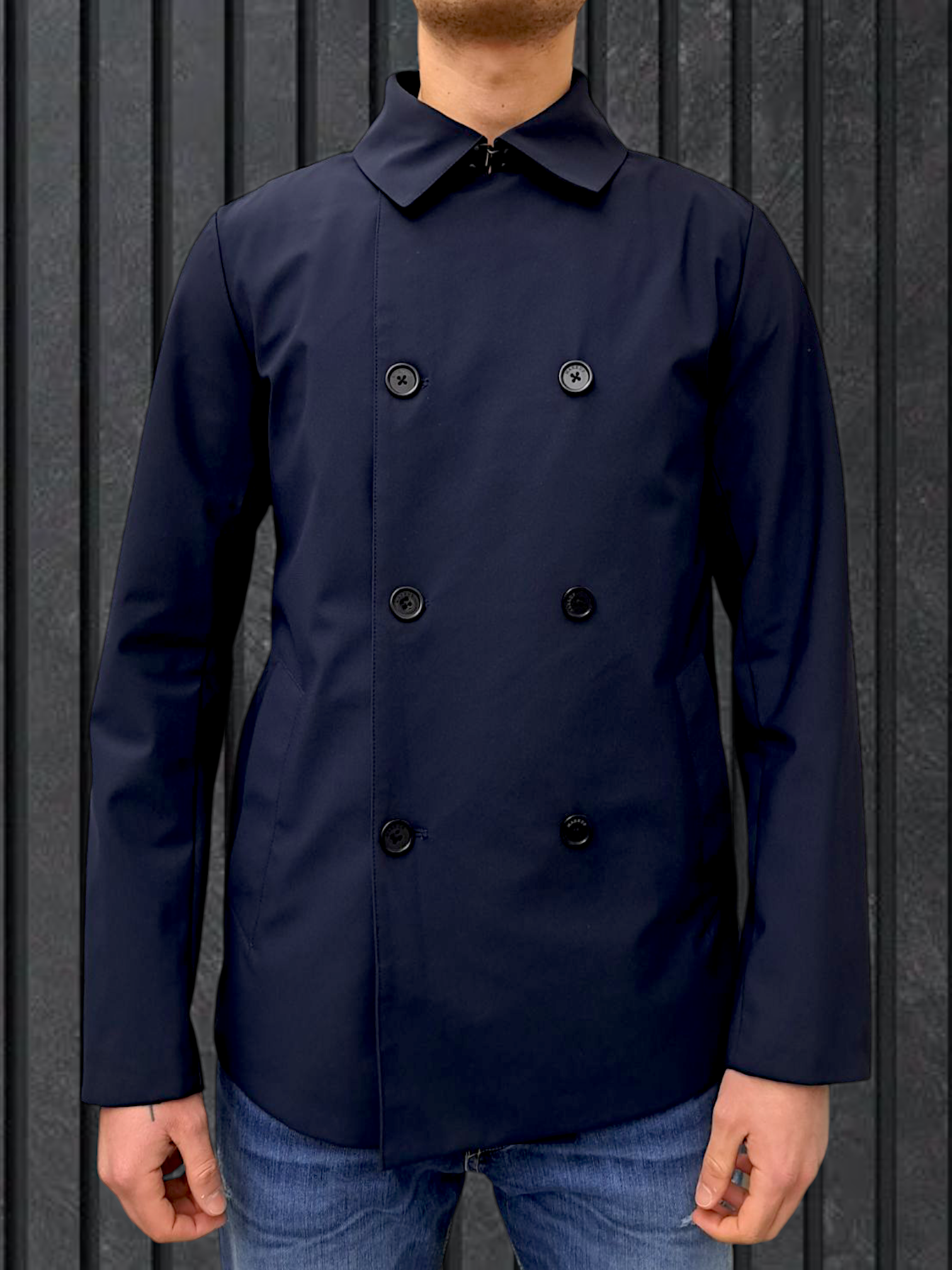 TRENCH DOPPIO PETTO TECNICO SOFTSHELL BLU