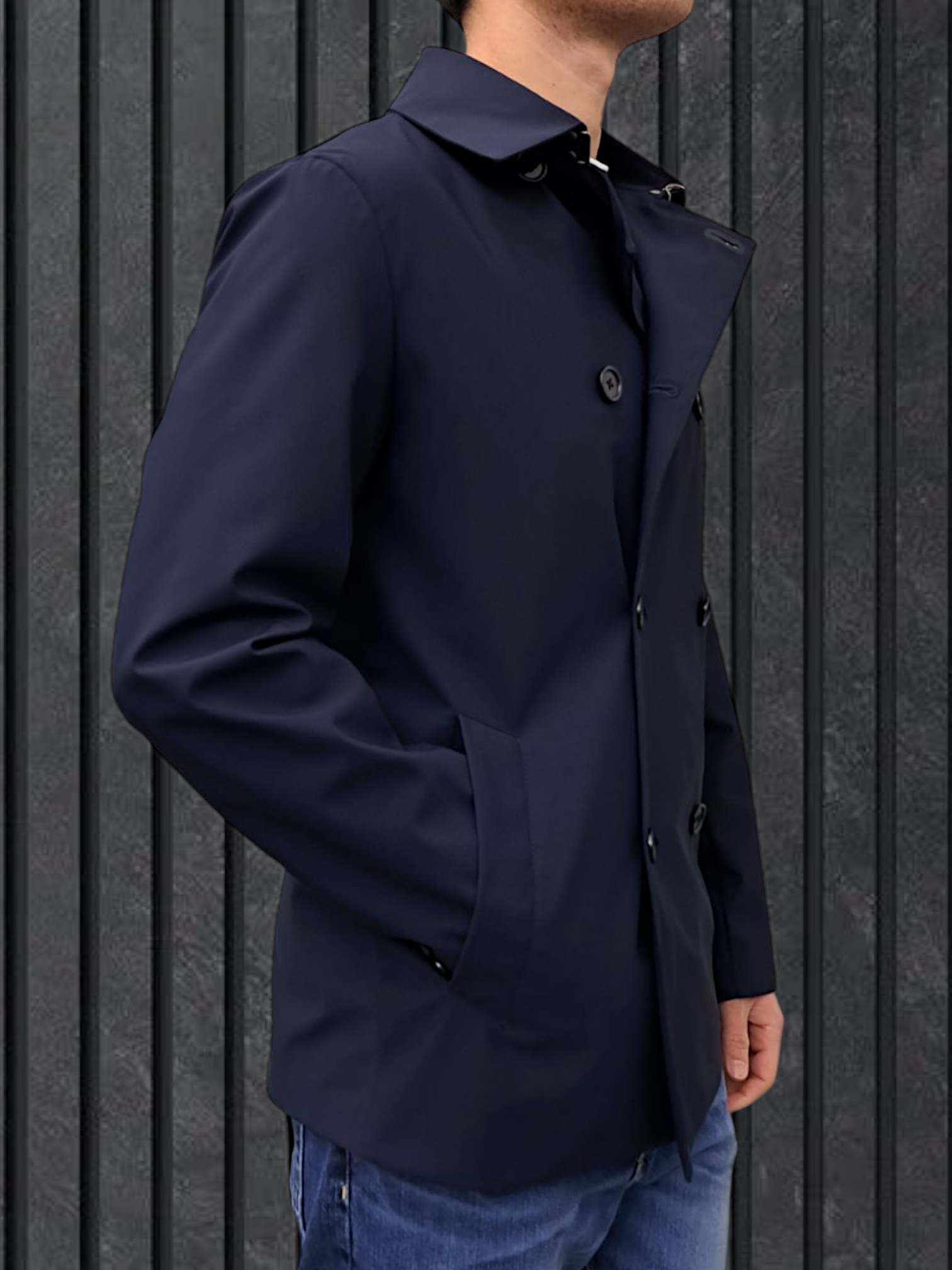 TRENCH DOPPIO PETTO TECNICO SOFTSHELL BLU