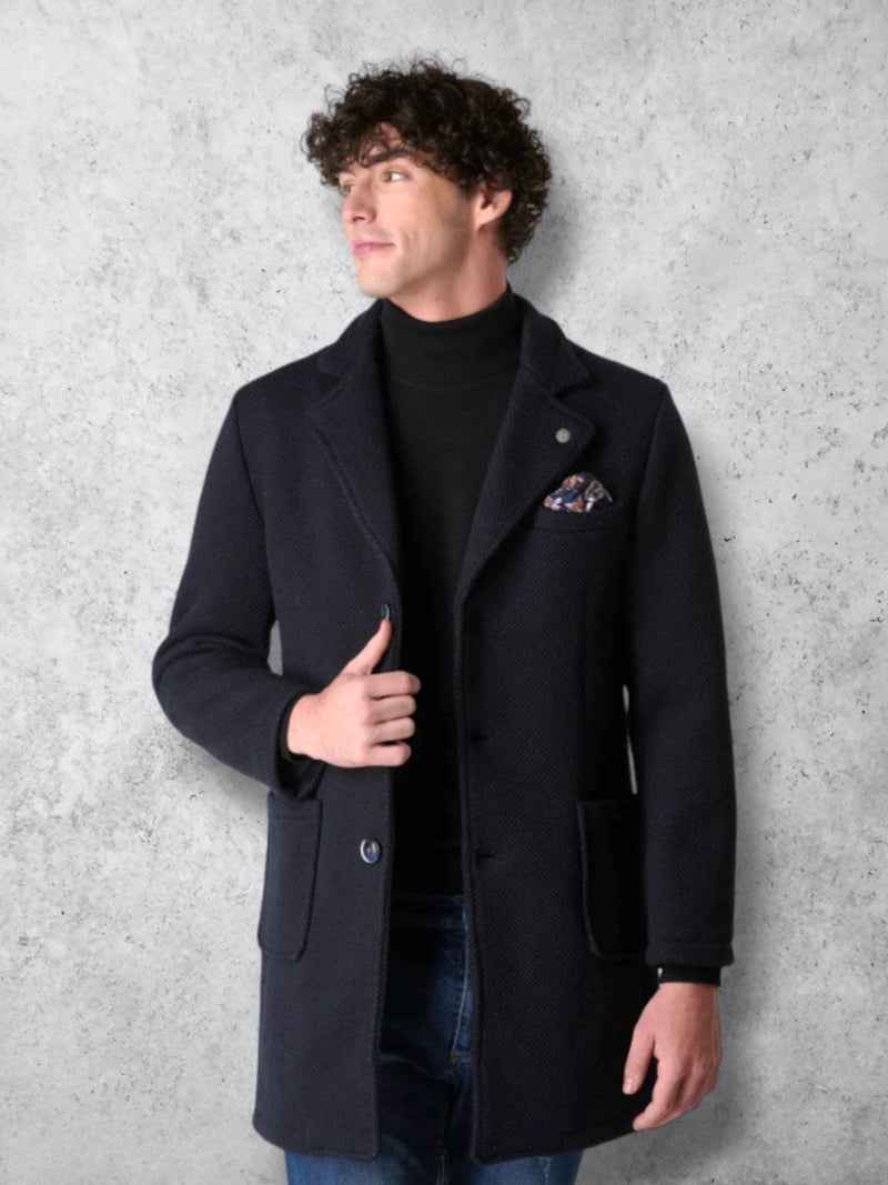 Cappotto sartoriale blu lavorato