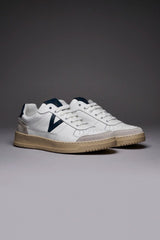 SNEAKER IN PELLE BIANCO CONTRASTO BLU