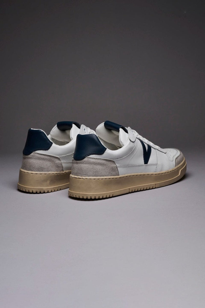 SNEAKER IN PELLE BIANCO CONTRASTO BLU