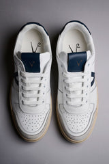 SNEAKER IN PELLE BIANCO CONTRASTO BLU