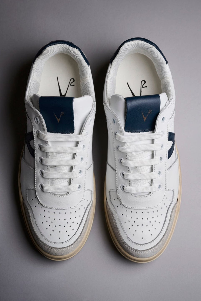 SNEAKER IN PELLE BIANCO CONTRASTO BLU