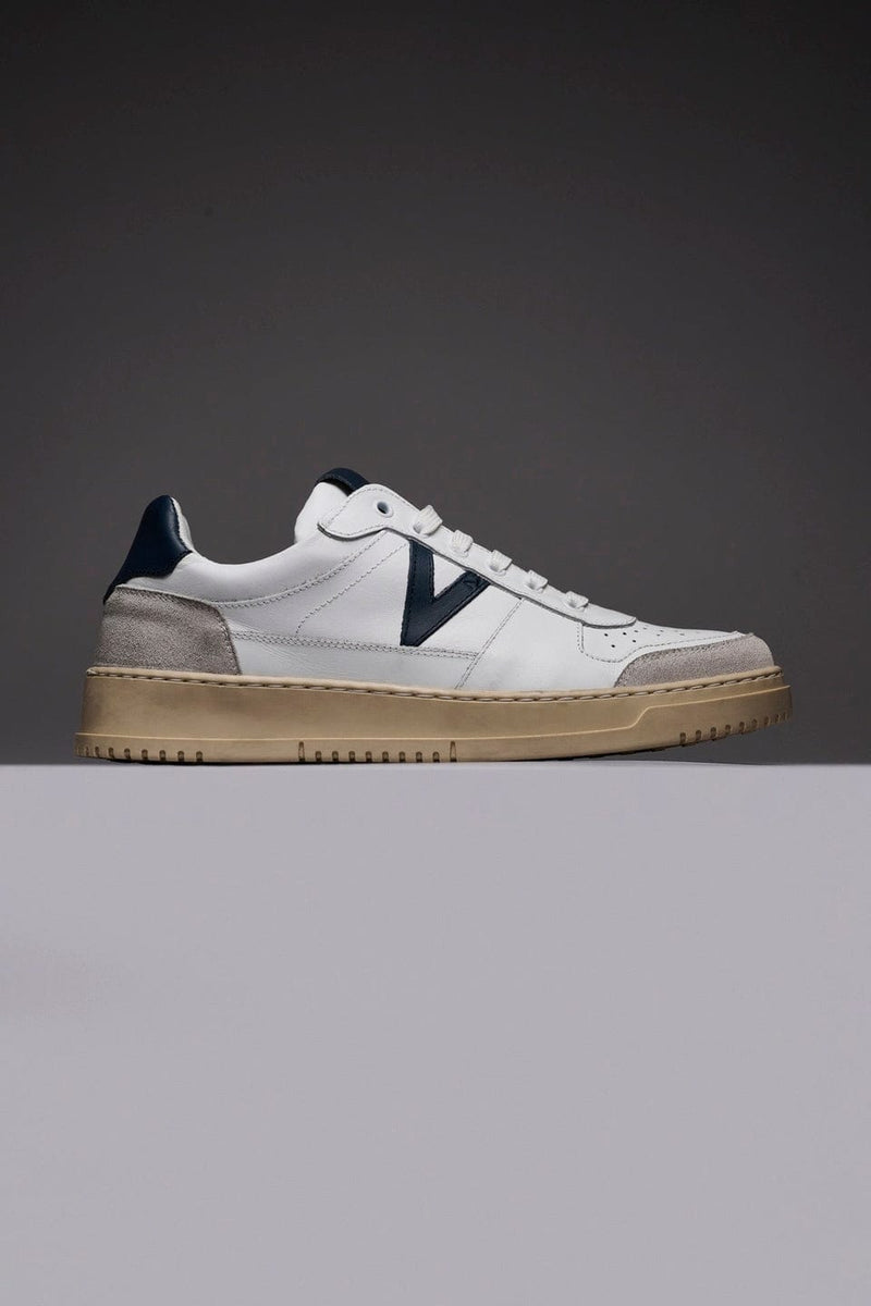 SNEAKER IN PELLE BIANCO CONTRASTO BLU