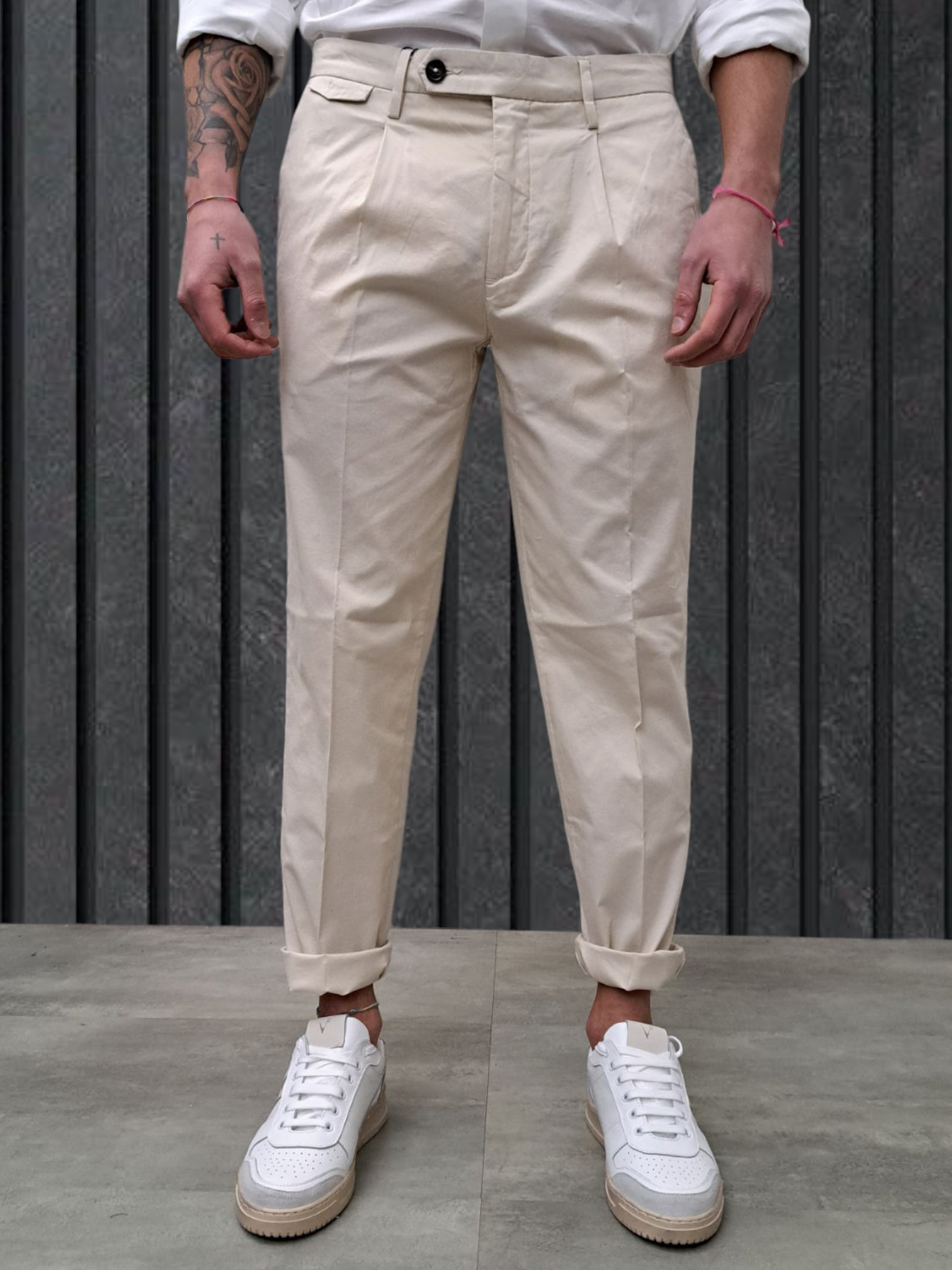 PANTALONE CHINO cannetté BEIGE