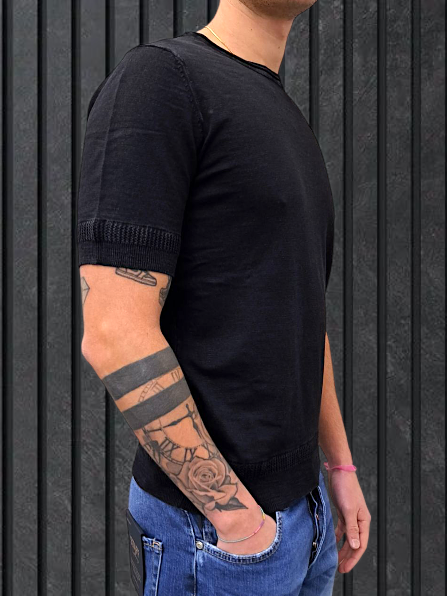 T-SHIRT IN MAGLIA COTONE SLUB NERO